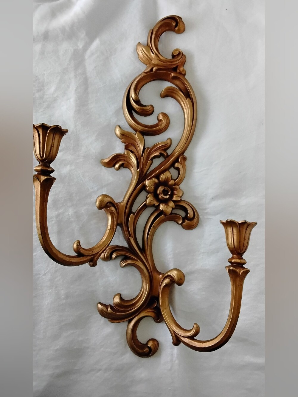 Vtg Syroco Ornate Gold Floral Wall Hook Candle Sconce